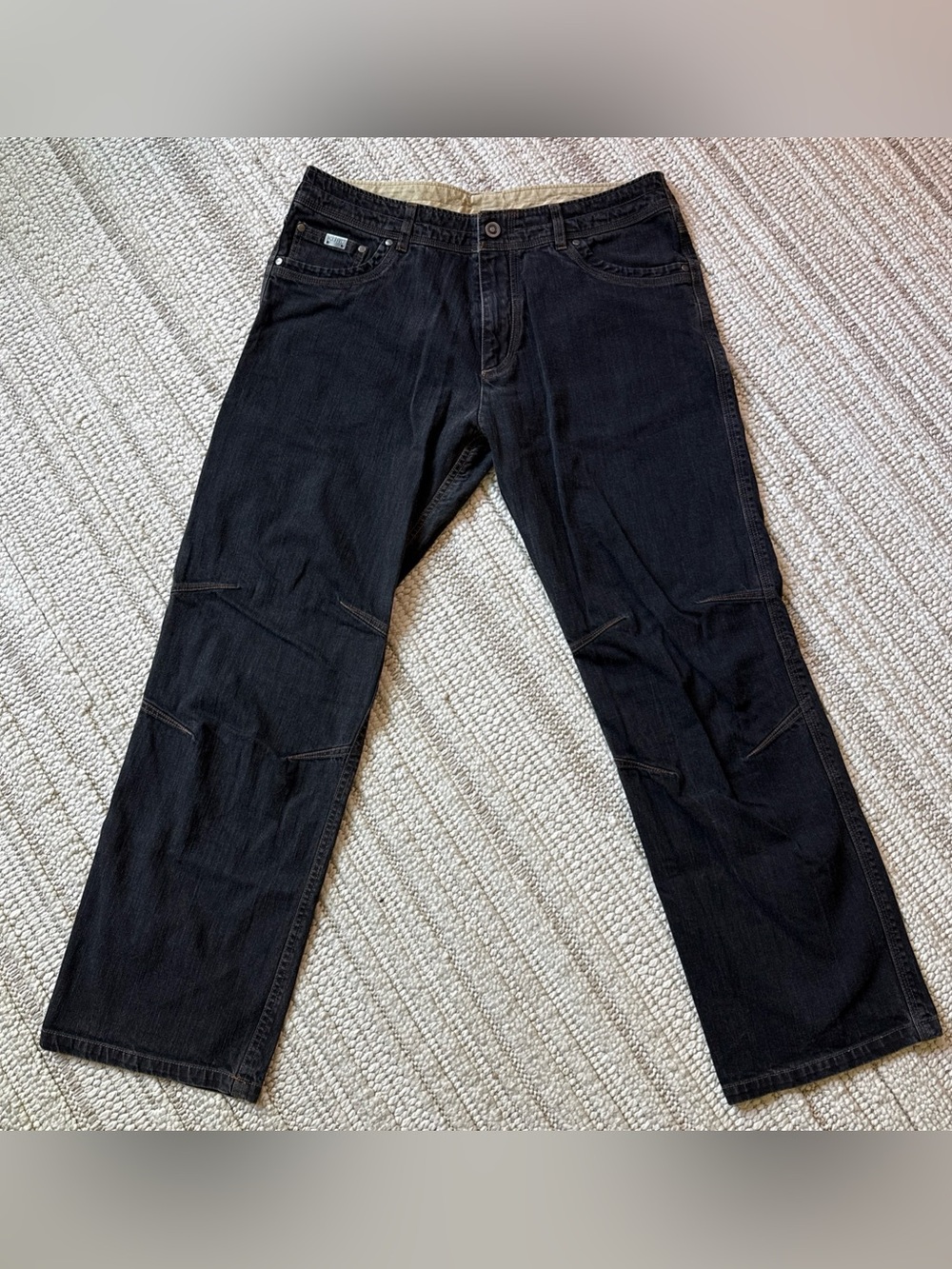 Kuhl Riot Jeans Mens 36x32 Black Vintage Patina Dye Articulated Knees Stretch